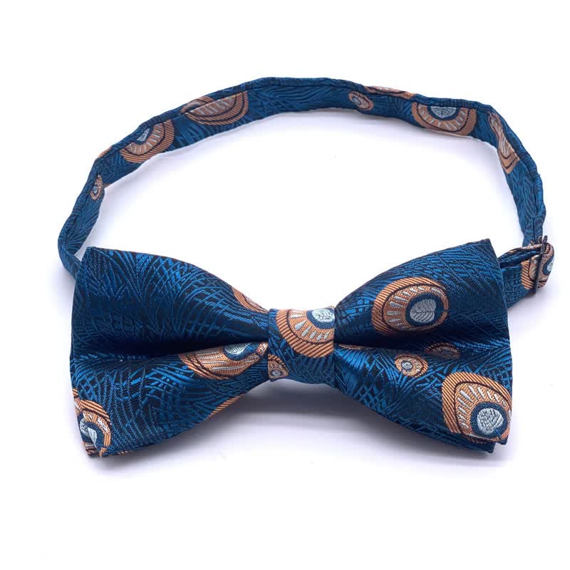 Men's Peacock Feather Pattern Bow Tie - Blue - image 7