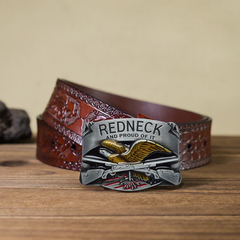 Men's DIY Redneck Enameled Eagle Buckle Leather Belt - Eagle - Brown Carved Belt (40) - image 11