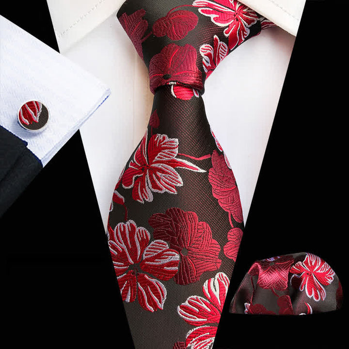 3Pcs Men's Daisy Floral Necktie Set - Red - image 0