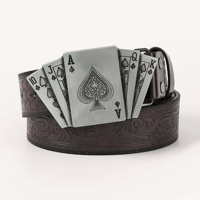 Men's Playing Cards Poker Gambling Leather Belt - Poker - 46 - image 0