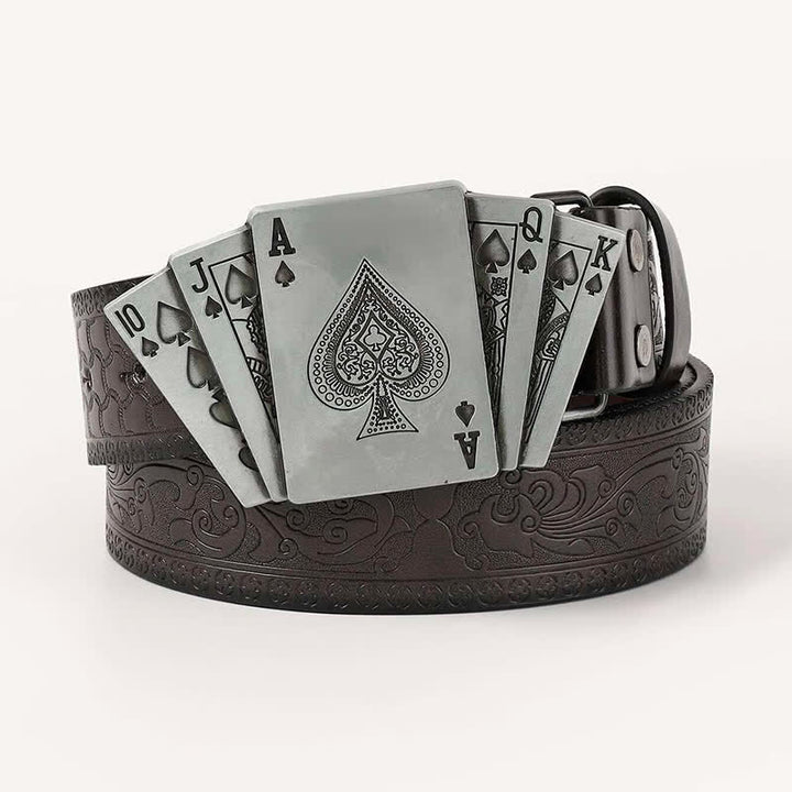 Men's Playing Cards Poker Gambling Leather Belt - Poker - 46 - image 0
