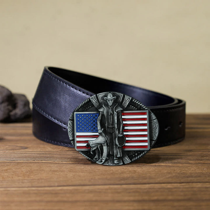 Men's DIY American Flag Cowboy Buckle Leather Belt - Cowboy - Black PU Belt (40) - image 4