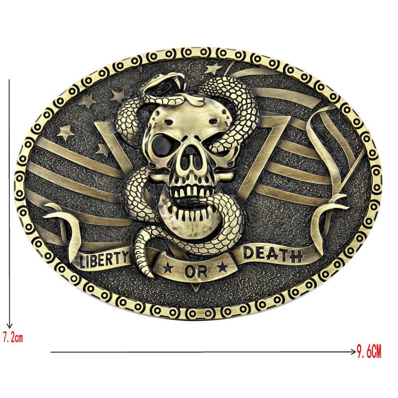 Men's DIY "Liberty or Death" Snake Skull Buckle Leather Belt - image 5