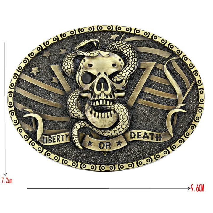 Men's DIY "Liberty or Death" Snake Skull Buckle Leather Belt - image 5