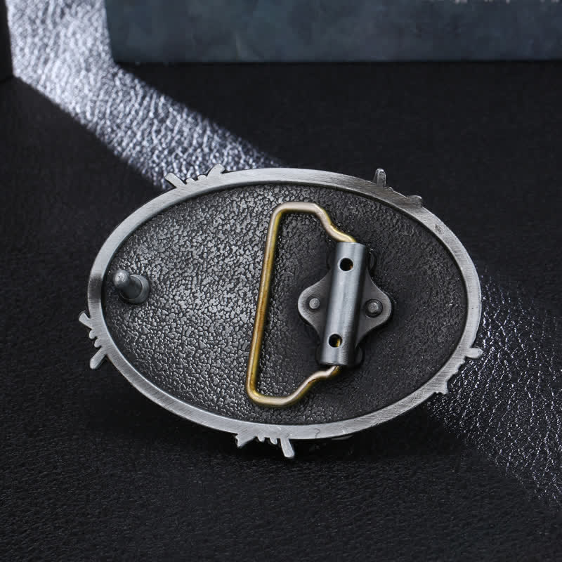 Men's DIY Cowboy Bull Head Hammered Buckle Leather Belt - image 1
