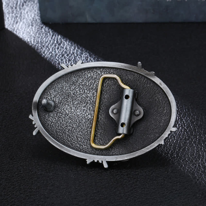 Men's DIY Cowboy Bull Head Hammered Buckle Leather Belt - image 1