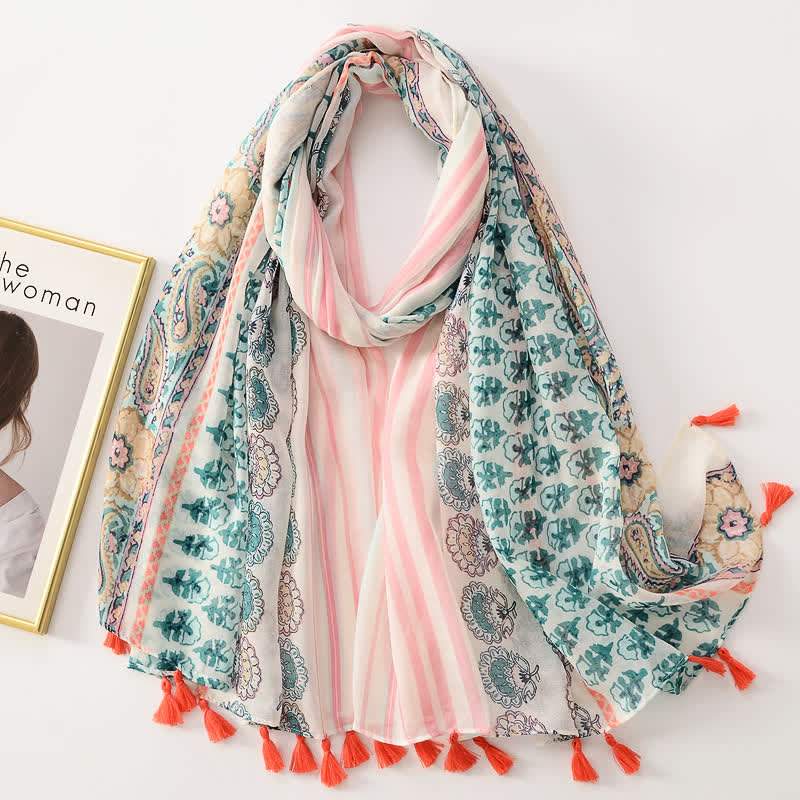 Women's Thin Lovely Butterfly Floral Tassel Scarf - Style #13 - image 18
