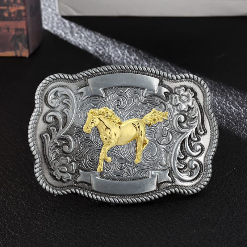 Men's DIY Gold Carving Animal Buckle Leather Belt - Horse - Without Belt - image 0