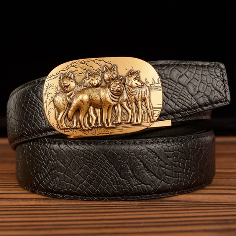 Men's Pack Of Wolves Crocodile Pattern Leather Belt - Black / Crocodile Claw - 44 - image 12