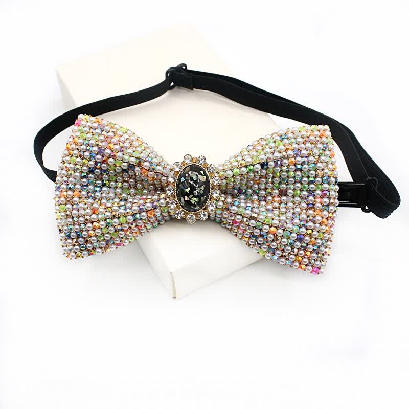 Men's Natural Stone Colored Beads Bow Tie - Colored Pearl - image 6