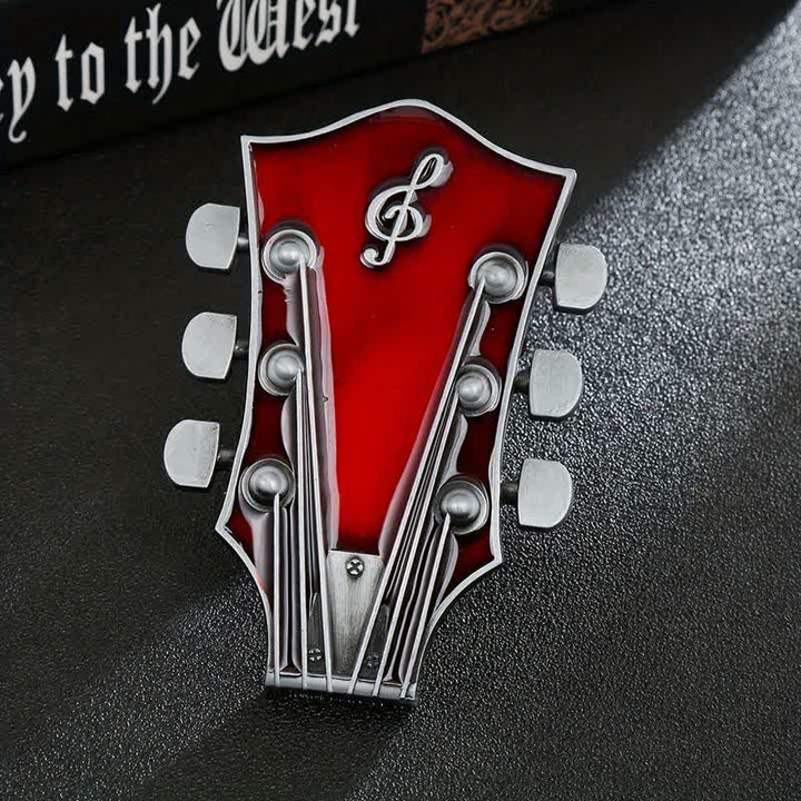 Men's DIY Musical Guitar Headstock Buckle Leather Belt - Red - Without Belt - image 3