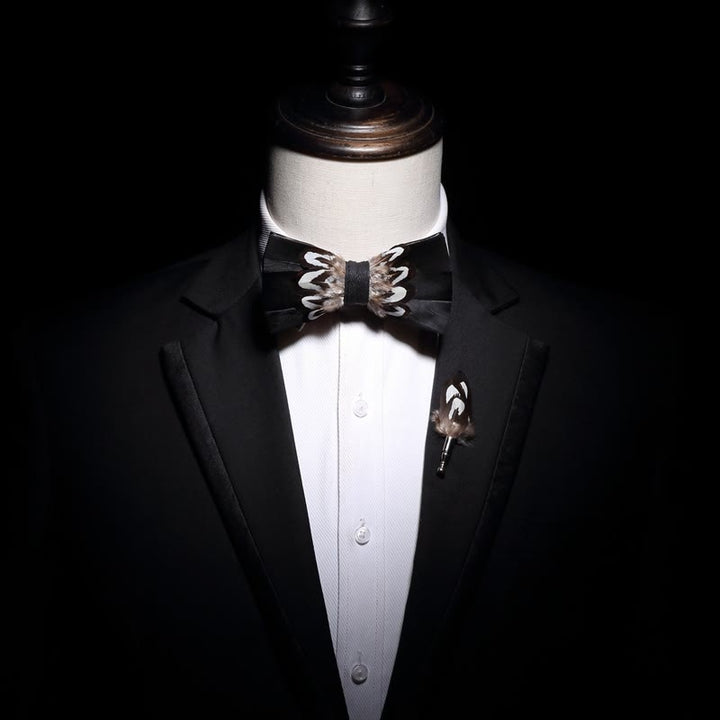 Kid's Black & White Pattern Feather Bow Tie with Lapel Pin - image 3