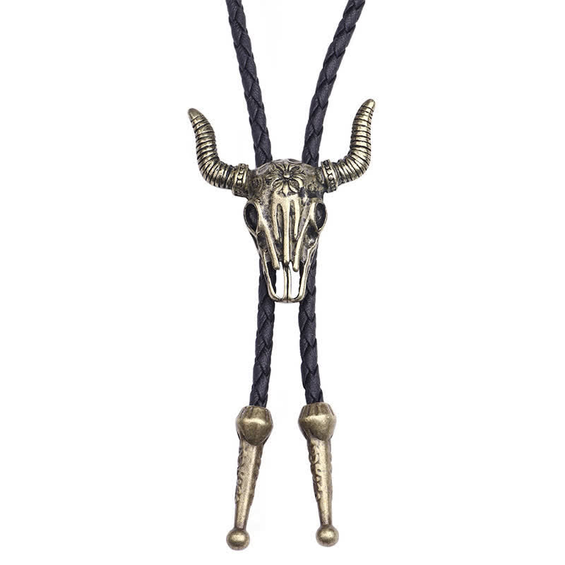Vintage Native Style Bull Head Bolo Tie - Antique Gold - image 0