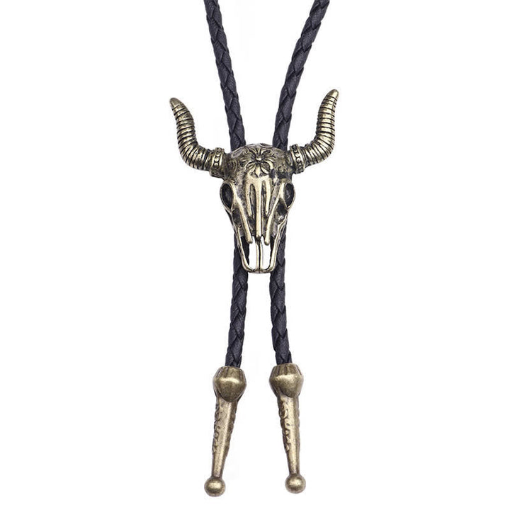 Vintage Native Style Bull Head Bolo Tie - Antique Gold - image 0