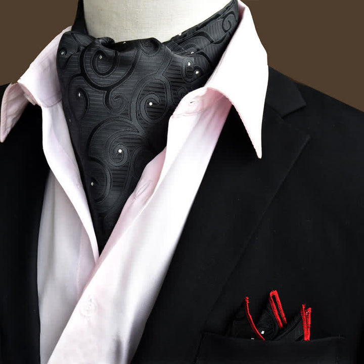 2Pcs Black Luxury Floral Paisley Pocket Square and Cravat Set - Black - image 0