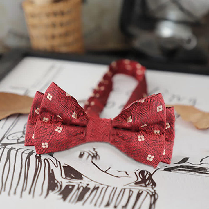 Men's Retro Floral Leaves Bow Tie - Red Square - image 10