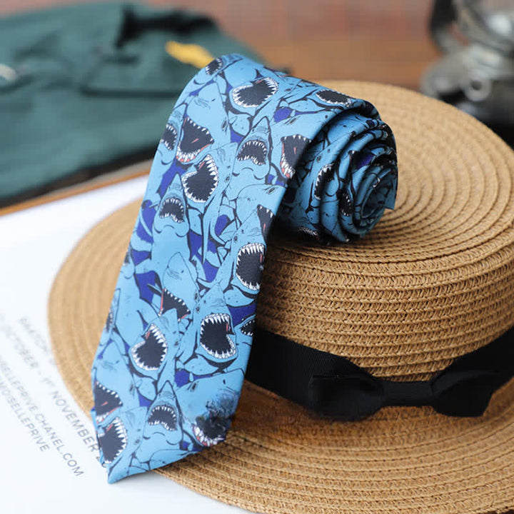 Men's Colourful Prehistoric Creatures Necktie - Shark With Open Mouth - image 10