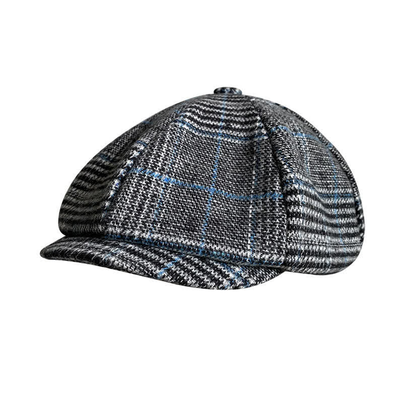 Newsboy Gray & Blue Plaid Octagon Beret Cap - Gray - XL (24"-24 1/2") - image 0