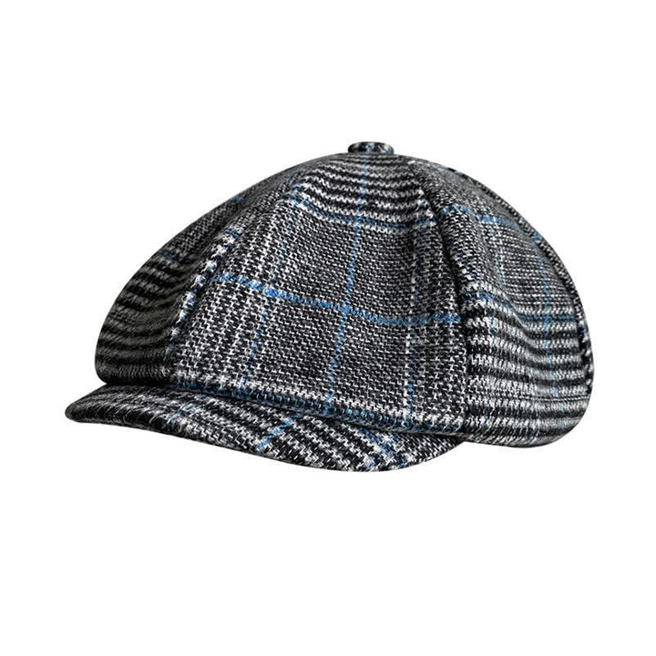 Newsboy Gray & Blue Plaid Octagon Beret Cap - Gray - XL (24"-24 1/2") - image 0