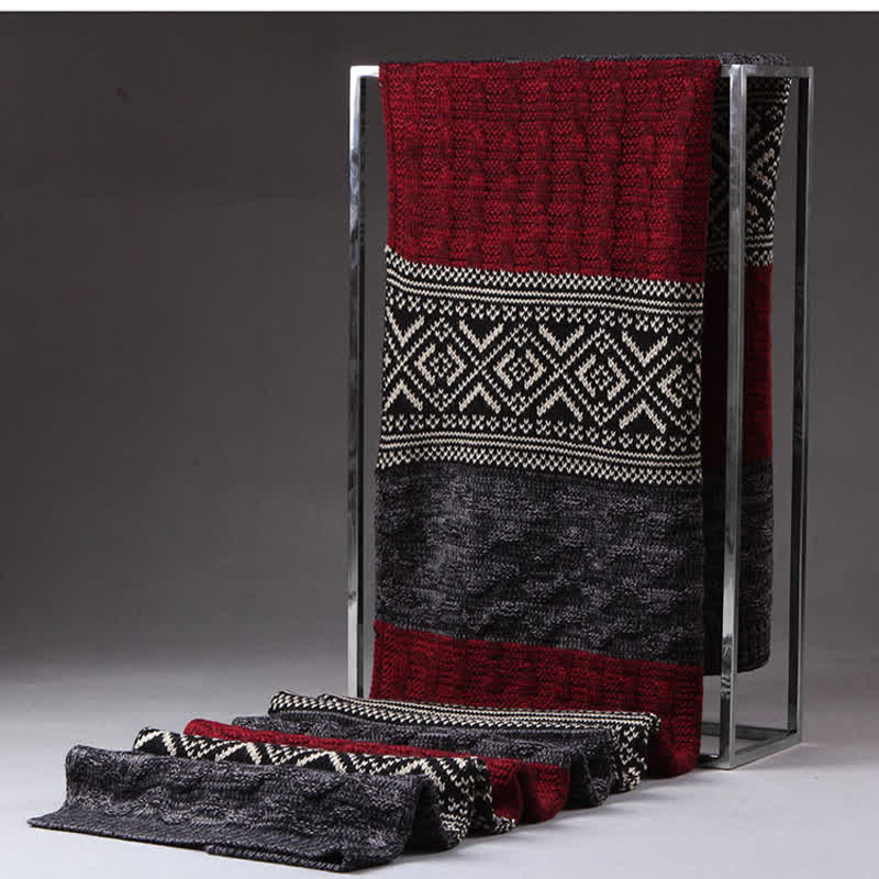 Men's Argyle Knitted Stitching Color Block Scarf - image 1