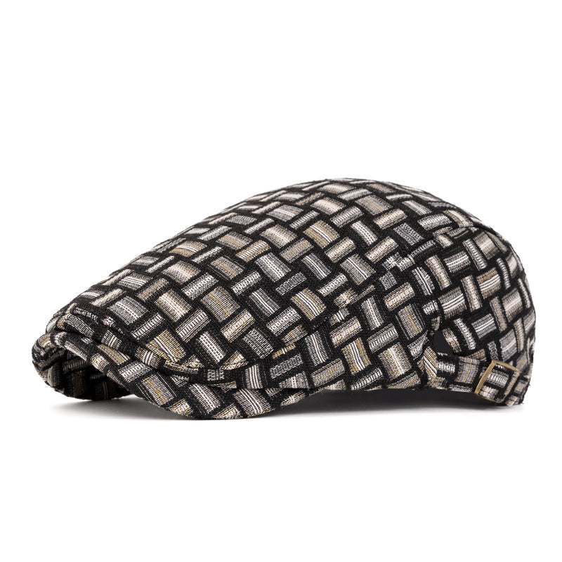 Artistic Retro Colored Jacquard Checkered Beret Hat - Edge buckle - Black - Adjustable (22 1/2"-24") - image 14