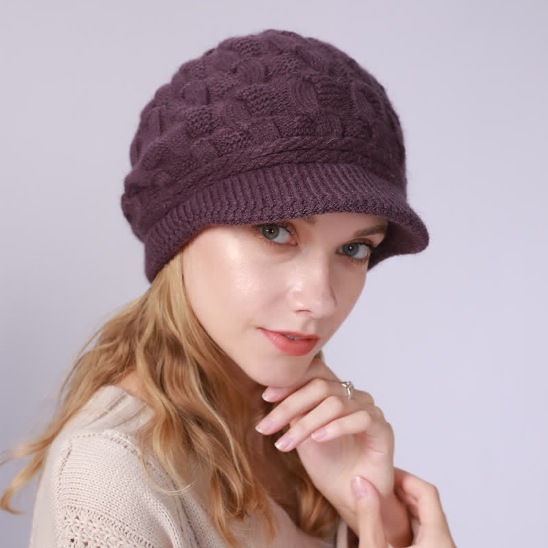 Women's Slouchy Fluffy Lining Visor Beanie Hat - image 32
