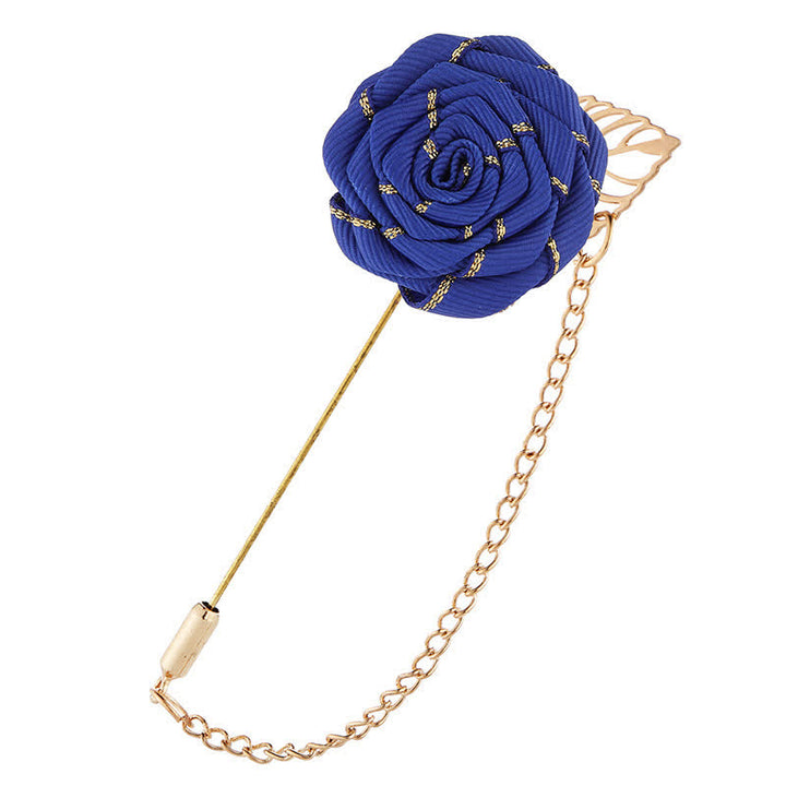 Men's Floral Camellia Chain Brooch - Royalblue - image 12