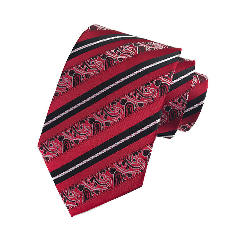Men's Mix Paisley Striped Necktie - Red - image 0