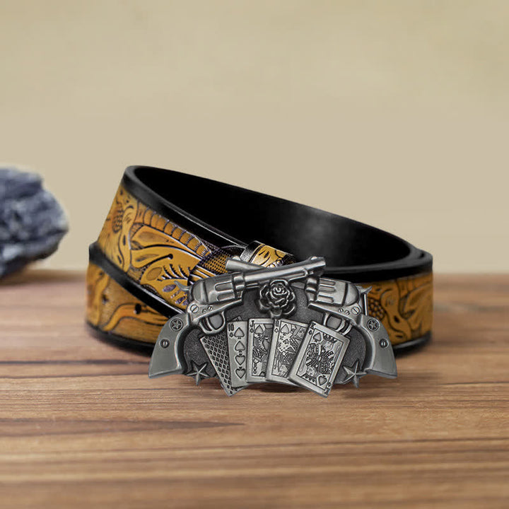 Men's DIY Double Pistol Poker Buckle Leather Belt - Double Pistol - SandyBrown Belt (40) - image 13