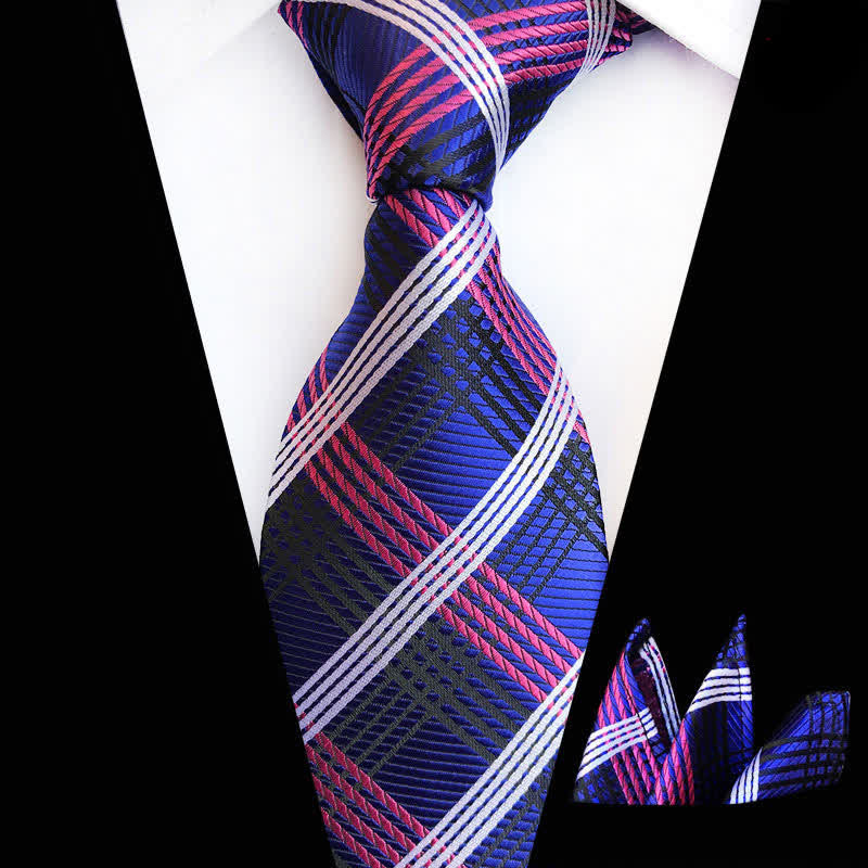 2Pcs Blue & Violet Men's Noble Plaid Cravat Necktie Set - Blue & Violet - image 0