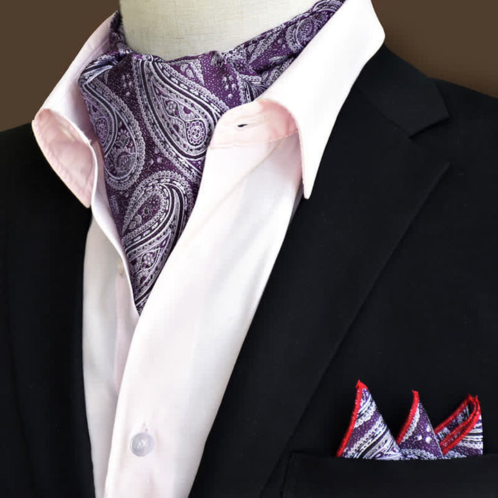 2Pcs DarkViolet Luxury Floral Paisley Pocket Square and Cravat Set - DarkViolet - image 0