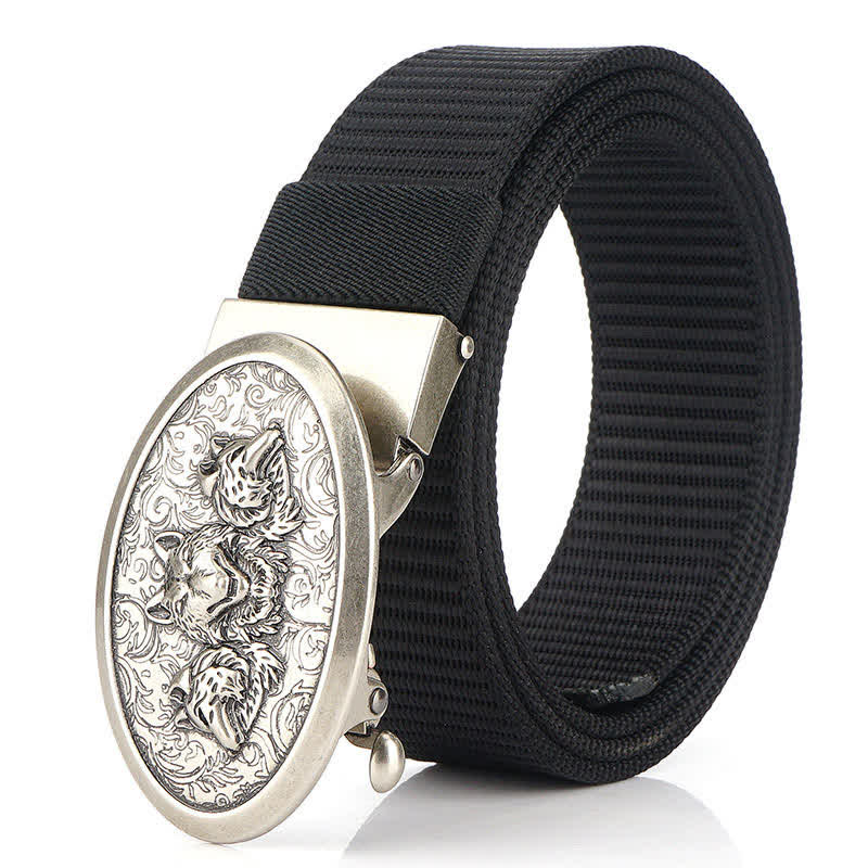 Men's Hungry Wolves Simple Nylon Belt - Black / Silver - 48" - image 2