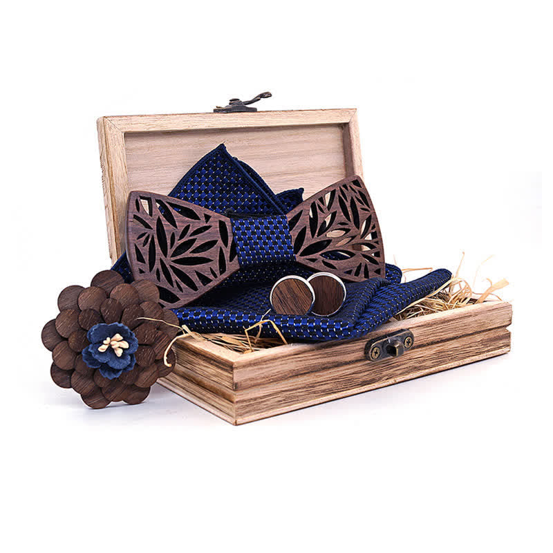 4pcs Men's Hollow Leaf Wooden Bow Tie Set - image 1