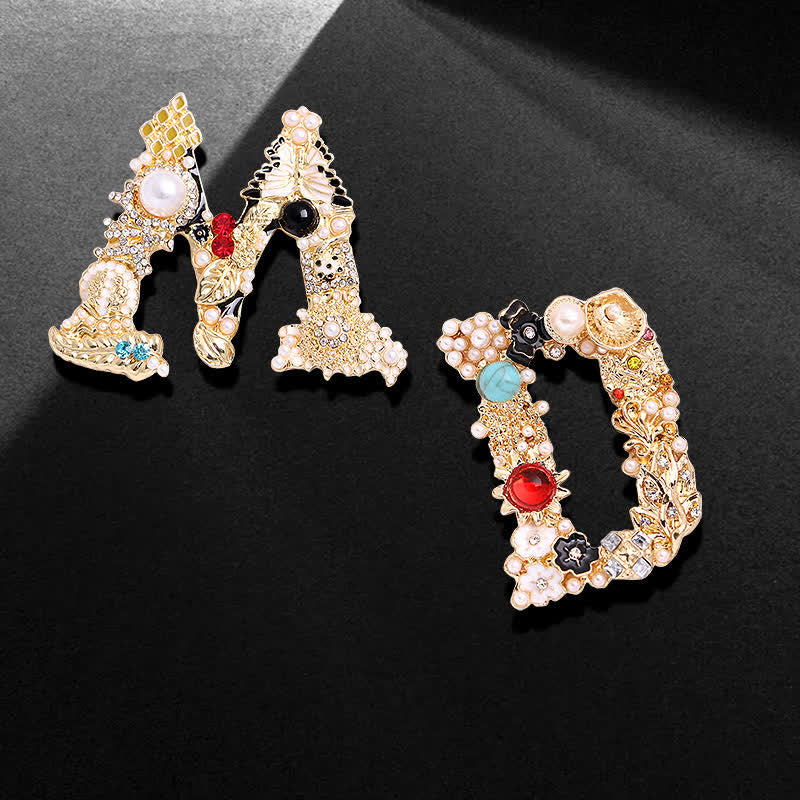 Unisex Baroque Pearl Letter Brooch - image 4