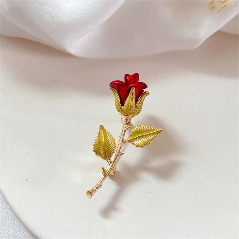 Women's Exquisite Rose With Stem Brooch - Red - image 0