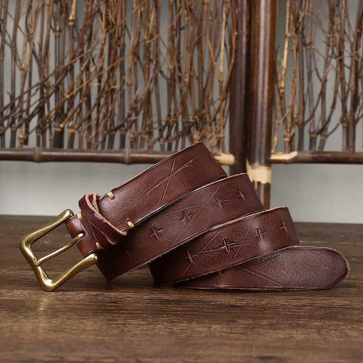Men's Vintage Carving Crack Leather Belt - image 7