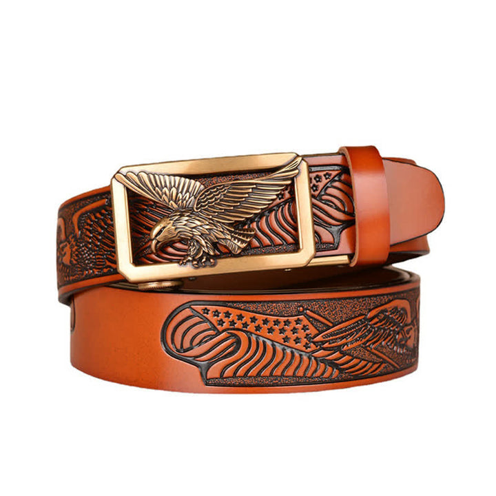 Men's Hollow Eagle Buckle Embossed Leather Belt - image 0