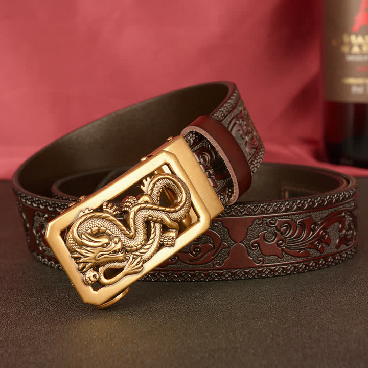 Men's Coiling Dragon Embossing Leather Belt - image 2