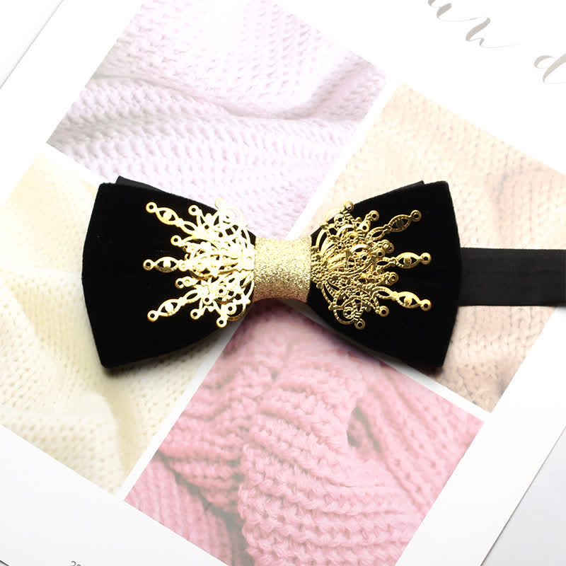 Men's Bling Mosaic Sunburst Velvet Bow Tie - Black & Gold - image 10