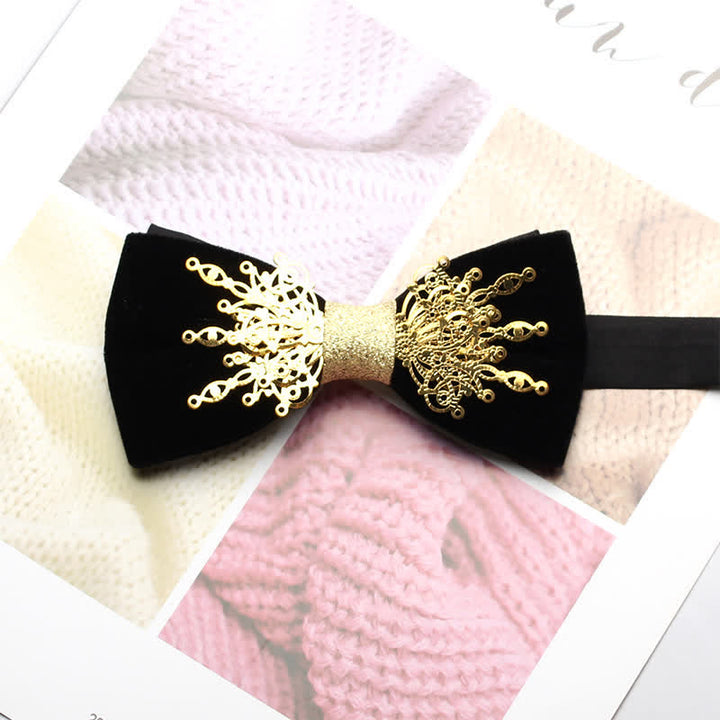 Men's Bling Mosaic Sunburst Velvet Bow Tie - Black & Gold - image 10