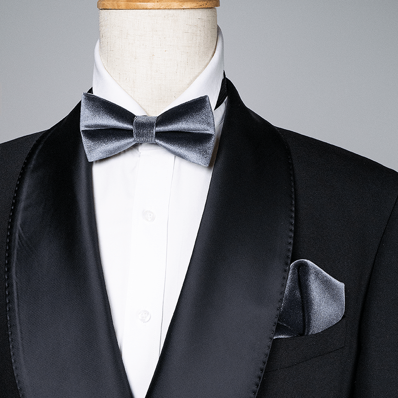 Men's Charcoal Gray Solid Color Velvet Bow Tie - image 0