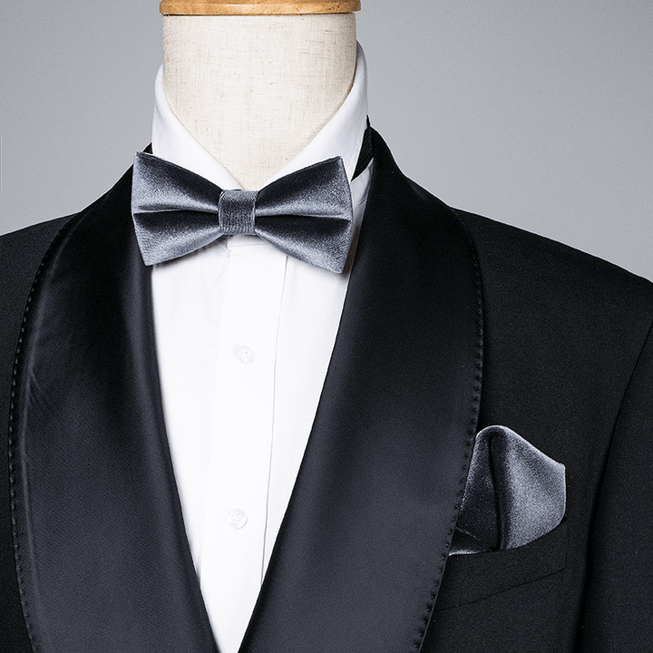 Men's Charcoal Gray Solid Color Velvet Bow Tie - image 0