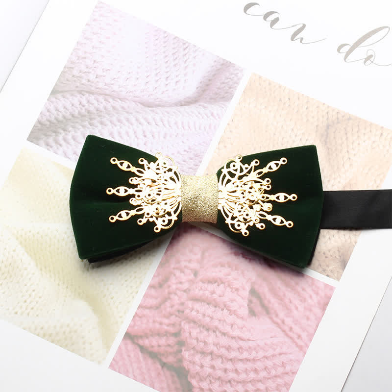 Men's Bling Mosaic Sunburst Velvet Bow Tie - DarkGreen & Gold - image 11