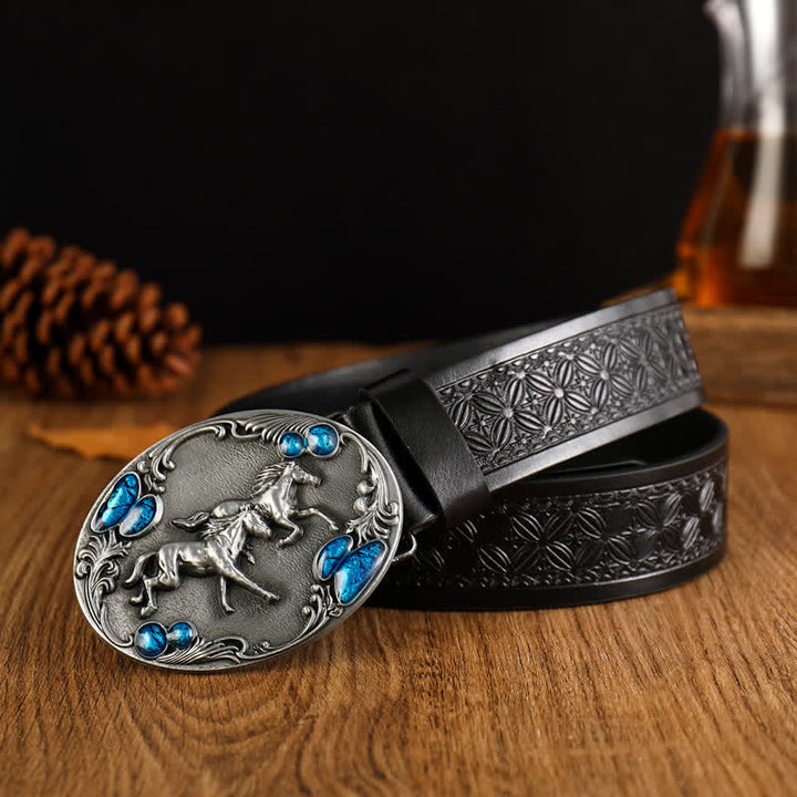 Men's Double Horses Faux Gemstone Leather Belt - Black - 42 - image 2