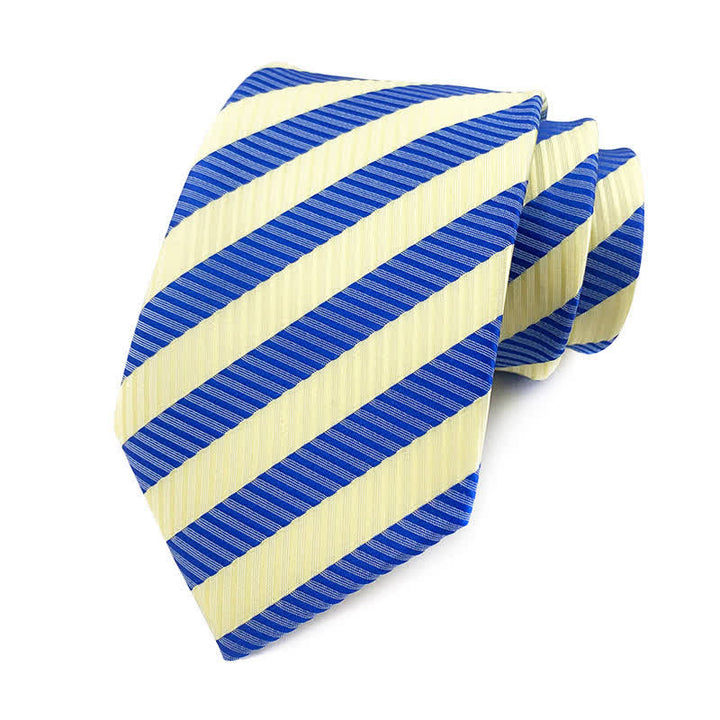 Men's Preppy Urban Striped Necktie - Beige & Blue - image 3