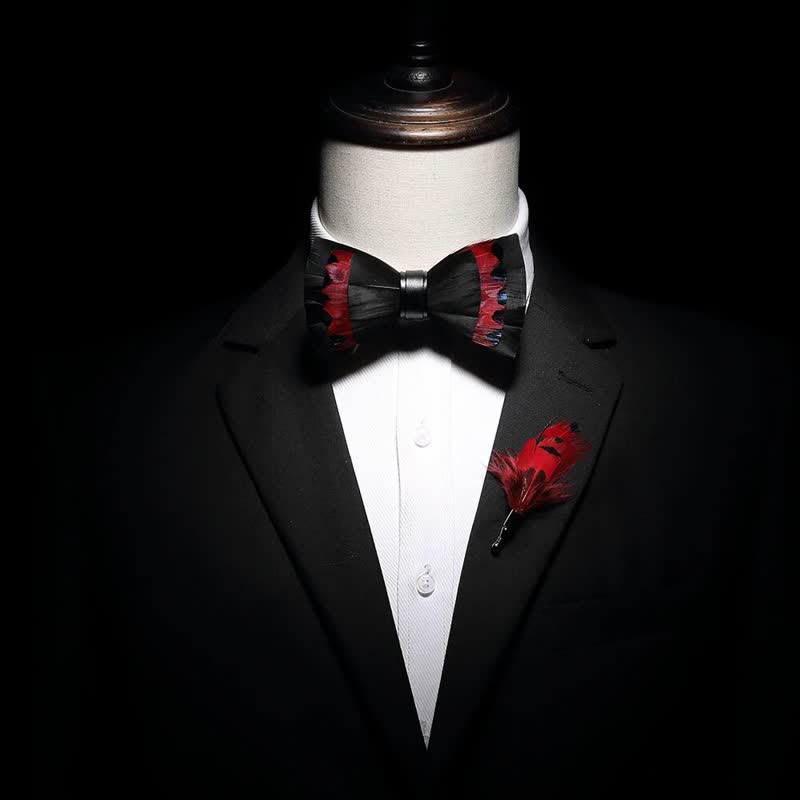 Kid's Black & Red Swan Feather Bow Tie with Lapel Pin - image 3