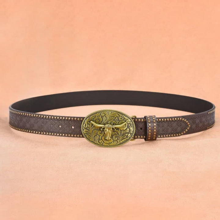 Men's Bull Head Rivet Embossed Leather Belt - image 6