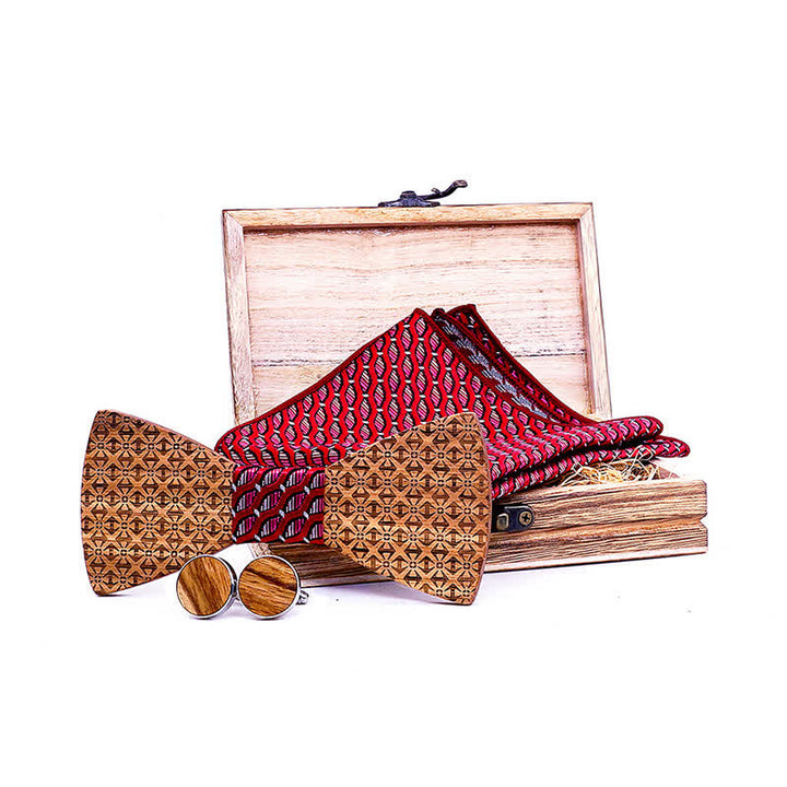 3Pcs Men's Christmas Snowflakes Wooden Bow Tie Set - image 2