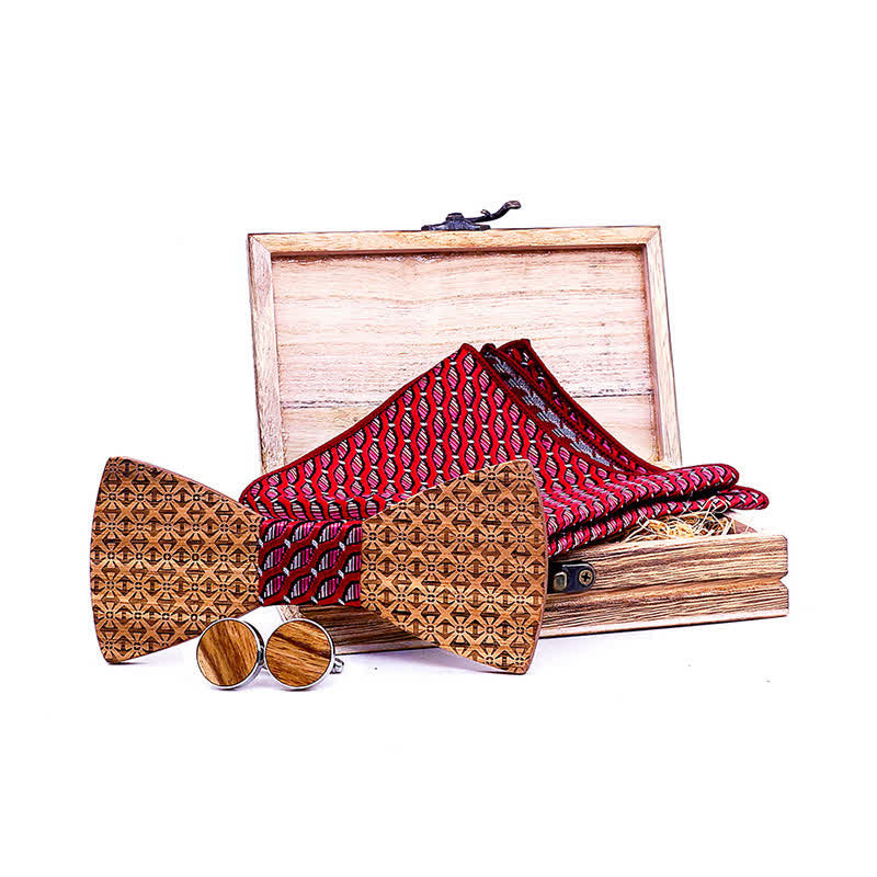 3Pcs Men's Christmas Snowflakes Wooden Bow Tie Set - image 2