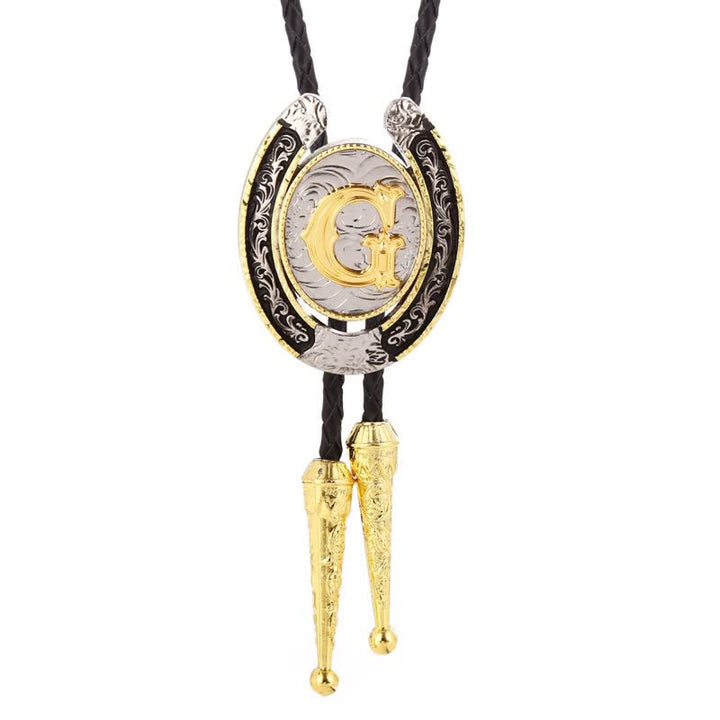 Modern Western Horseshoe Initial Letter A To Z Bolo Tie - Gold - G - image 11
